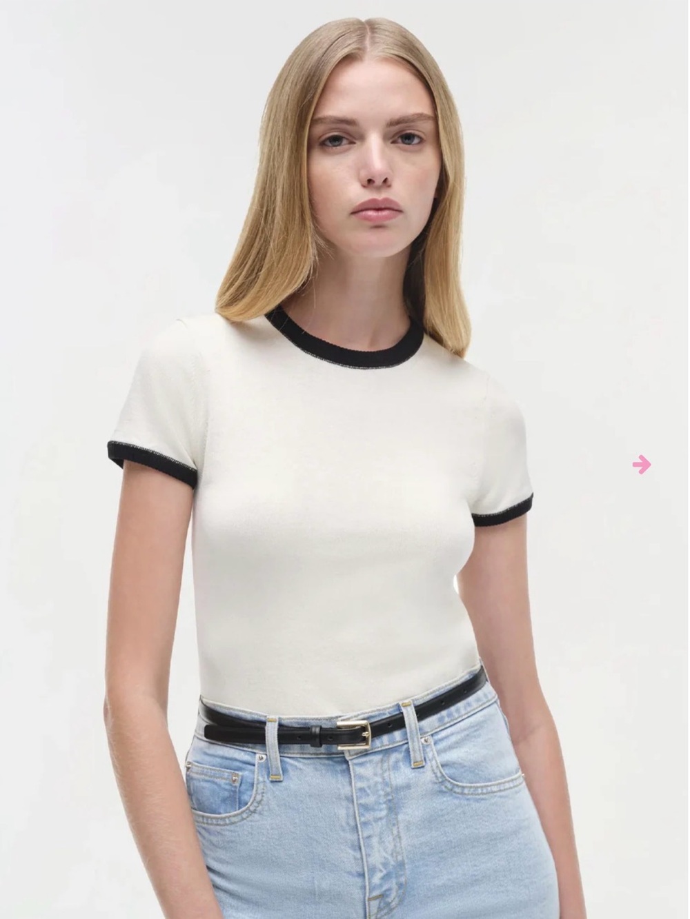 SIMKHAI Carmen Cotton Silk Ringer Tee Ivory/Black NWT XL | $295 Retail